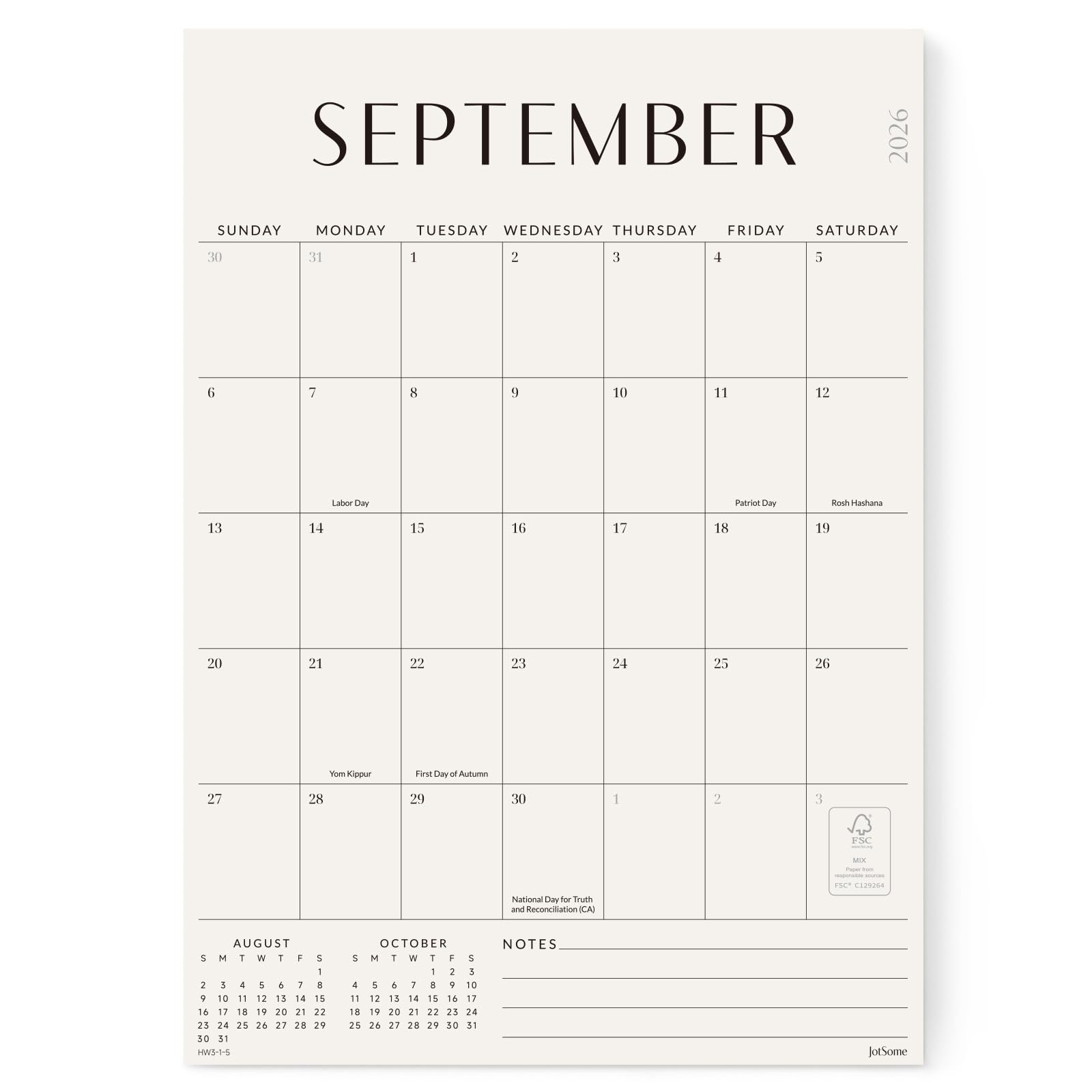 Jotsome front view showing clean monthly grid and readable dates for quick planning