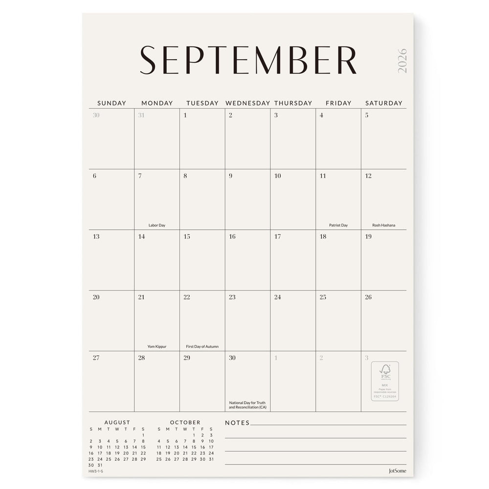 Jotsome front view showing clean monthly grid and readable dates for quick planning