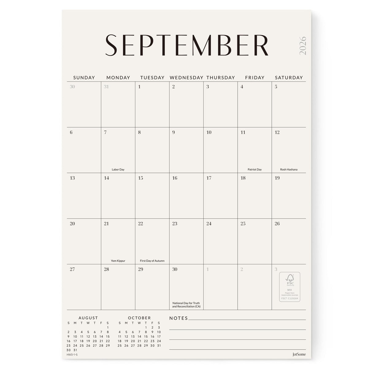 Jotsome front view showing clean monthly grid and readable dates for quick planning