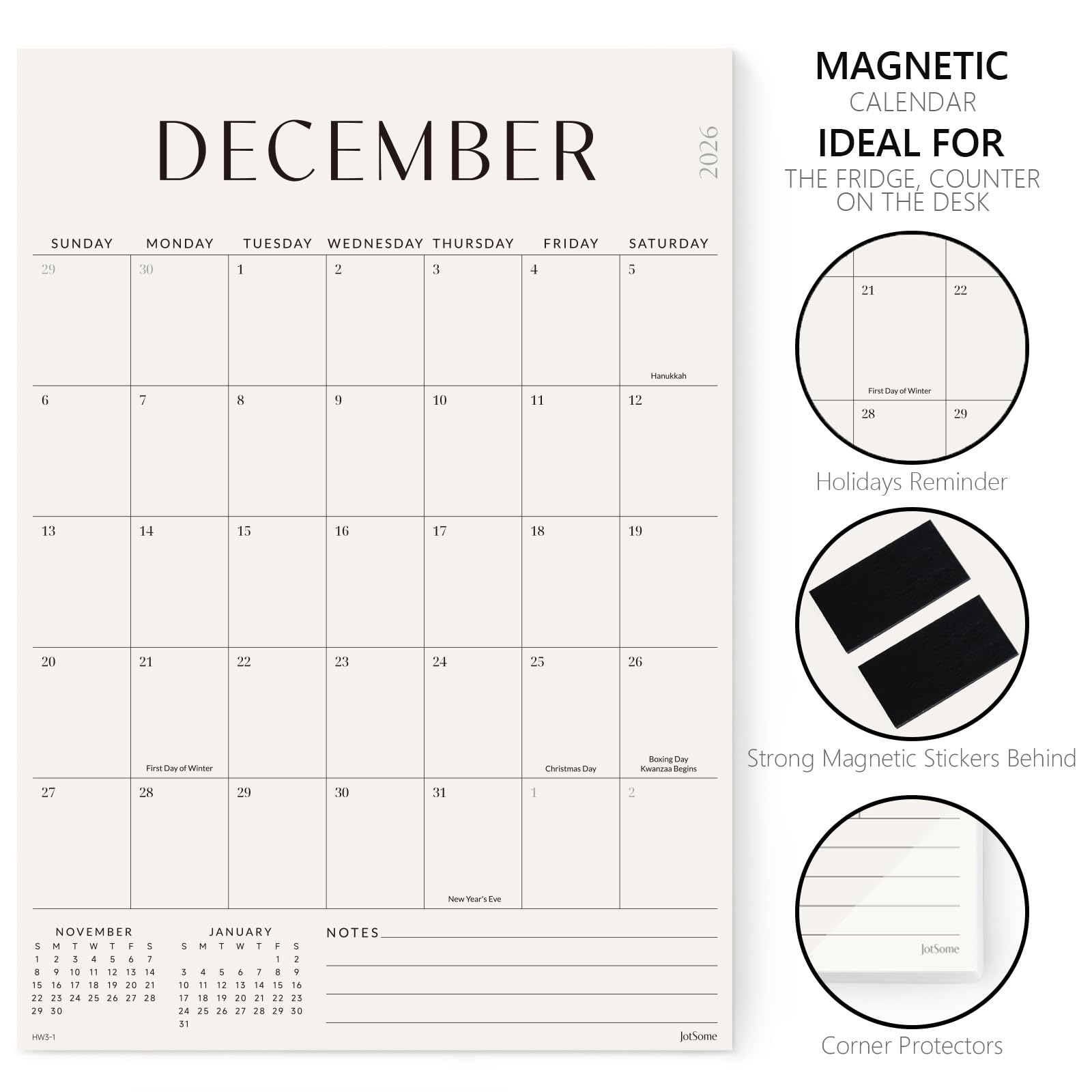 Jotsome magnetic backing view showing strong magnet that secures calendar reliably
