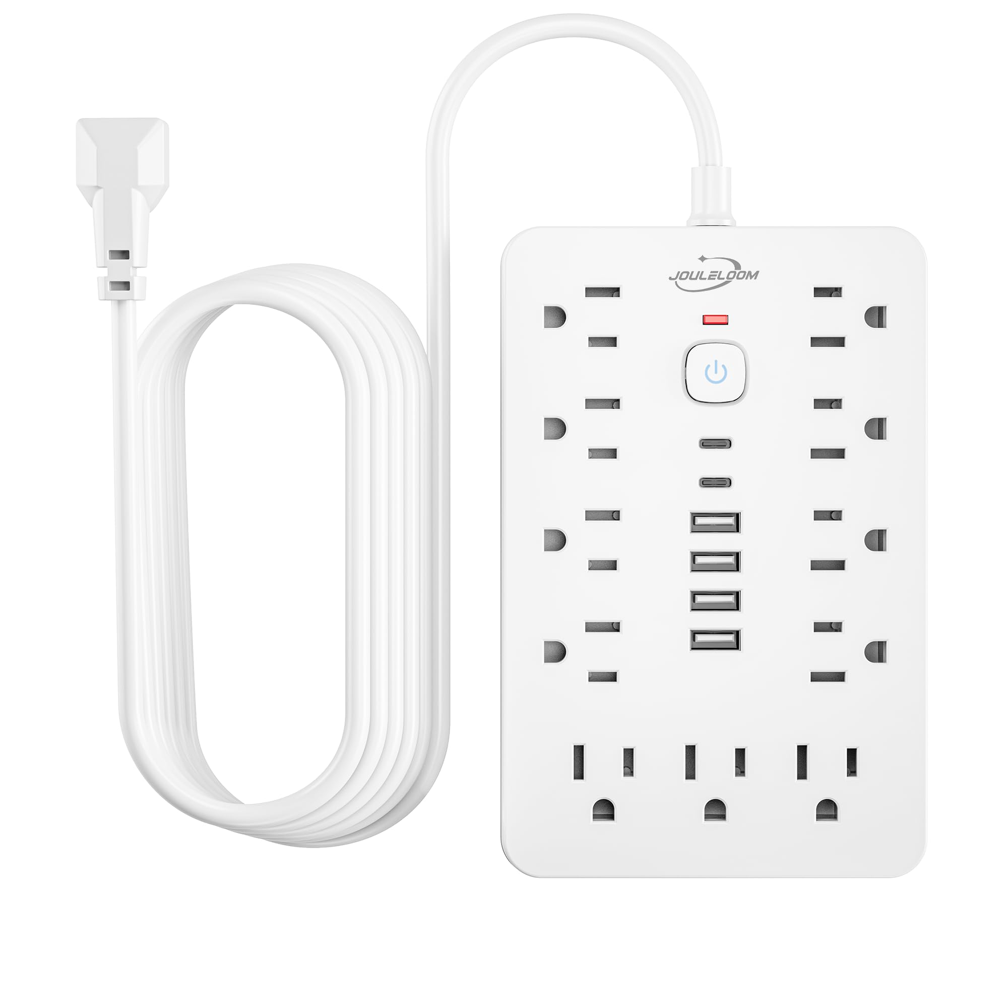 JouleLoom front view showing all outlets and USB ports for convenient charging