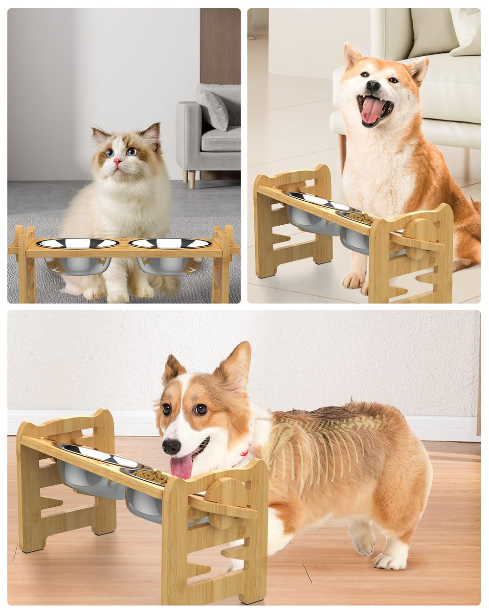 Jovrun bamboo feeder in kitchen setting showing stylish, space-saving benefit