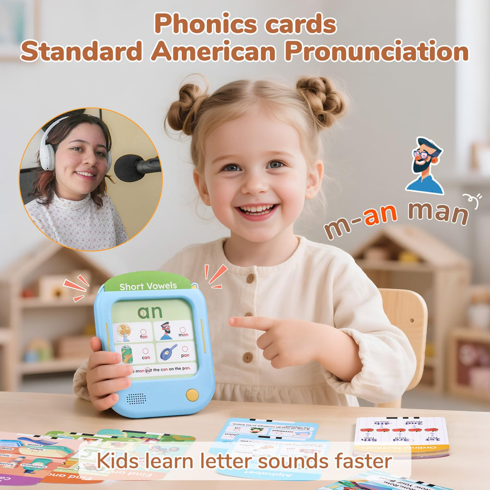 Child using JoyCat tablet, supports independent early literacy and motor skills