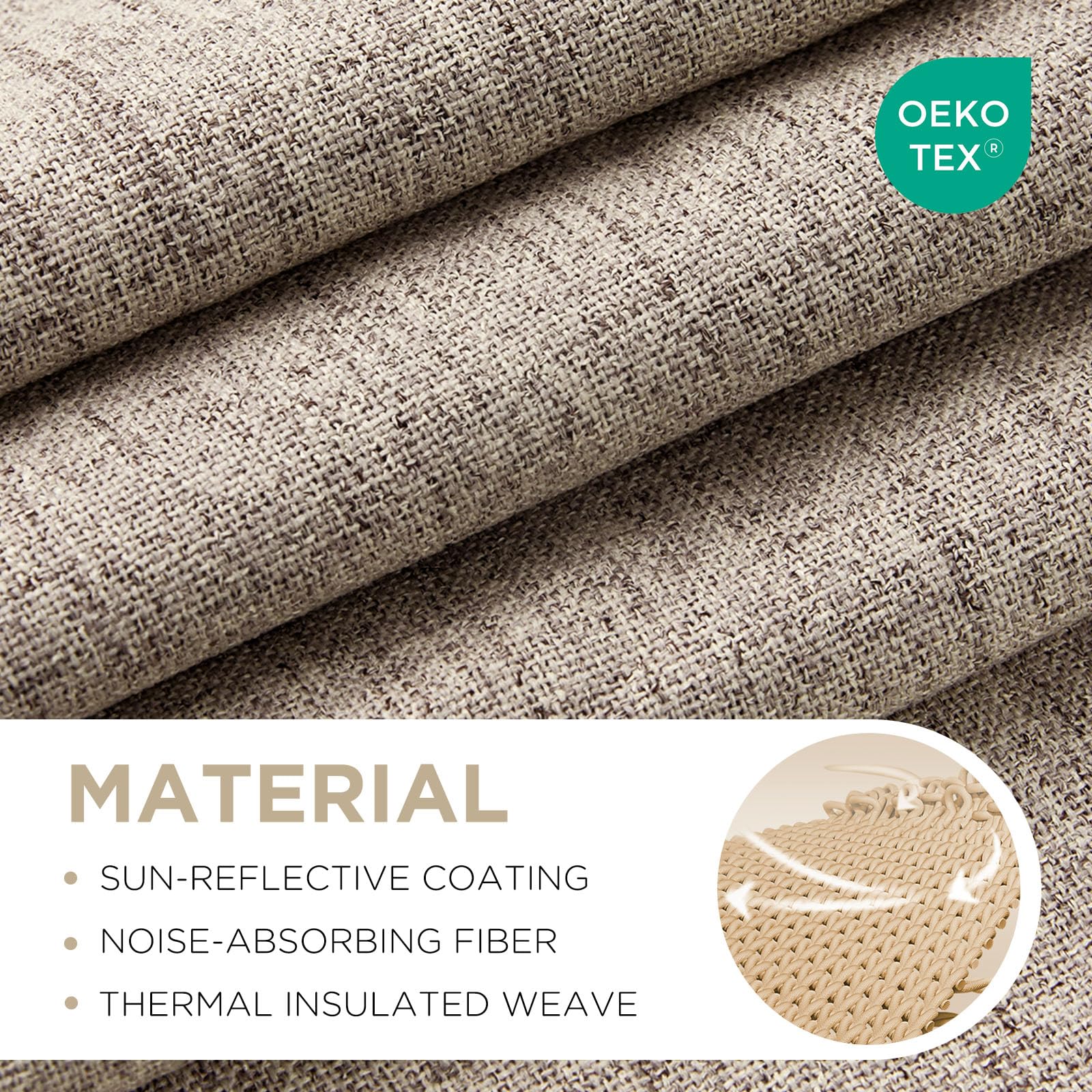 Joydeco close-up of textured faux linen fabric highlighting durable weave