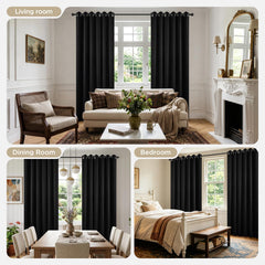 Joydeco drapes hung in a bedroom creating a dark, comfortable sleep space