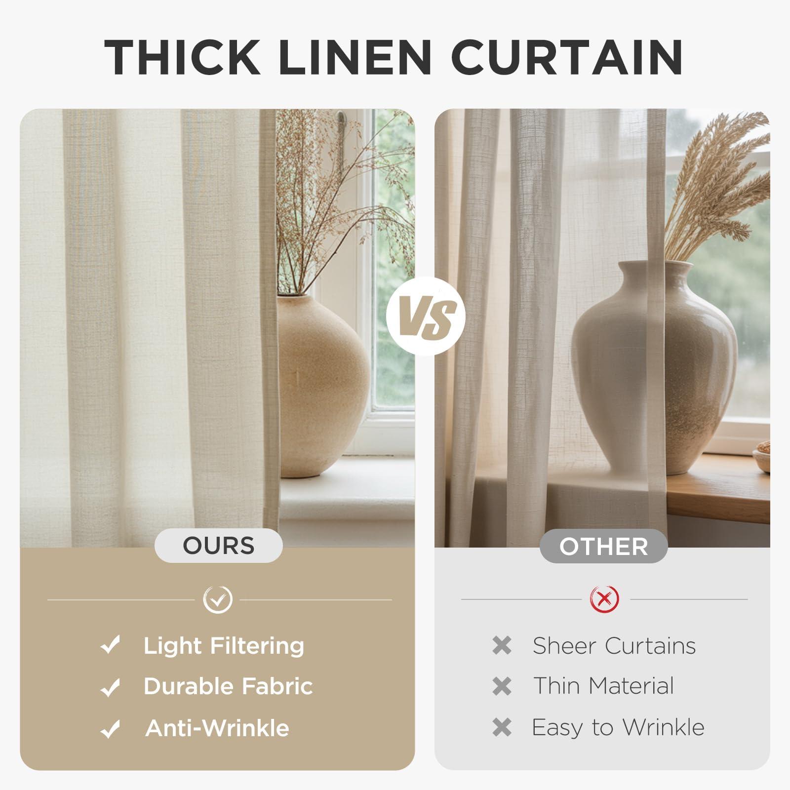 Joydeco curtains styled in living room adding soft, warm ambiance