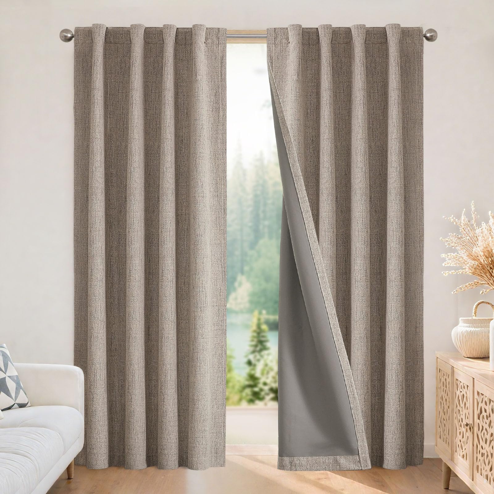 Joydeco front panel showing full blackout coverage and refined linen look