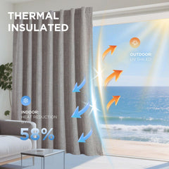 Joydeco image of rod pocket and back tabs offering versatile hanging options