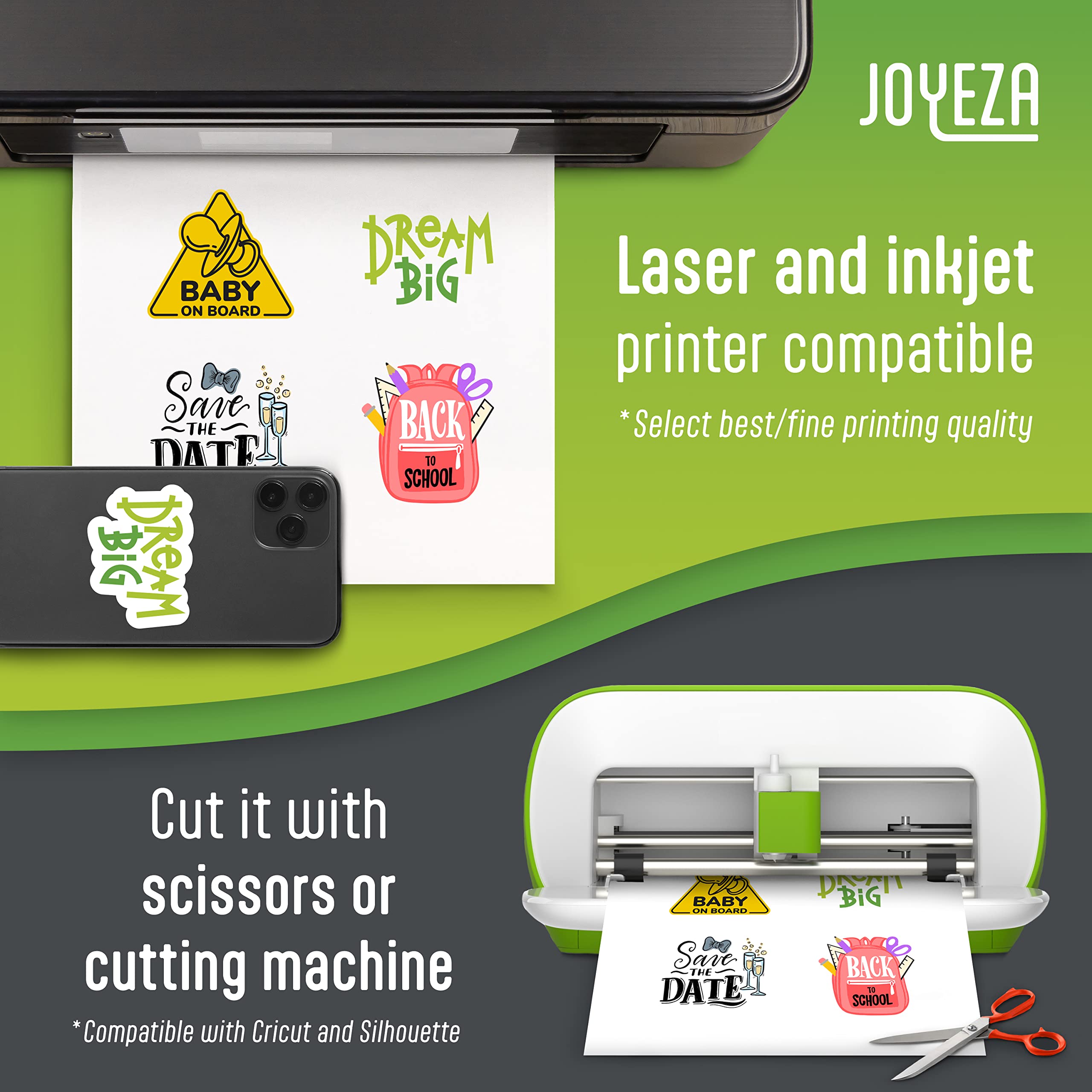 JOYEZA printed stickers on sheet demonstrating vibrant colors
