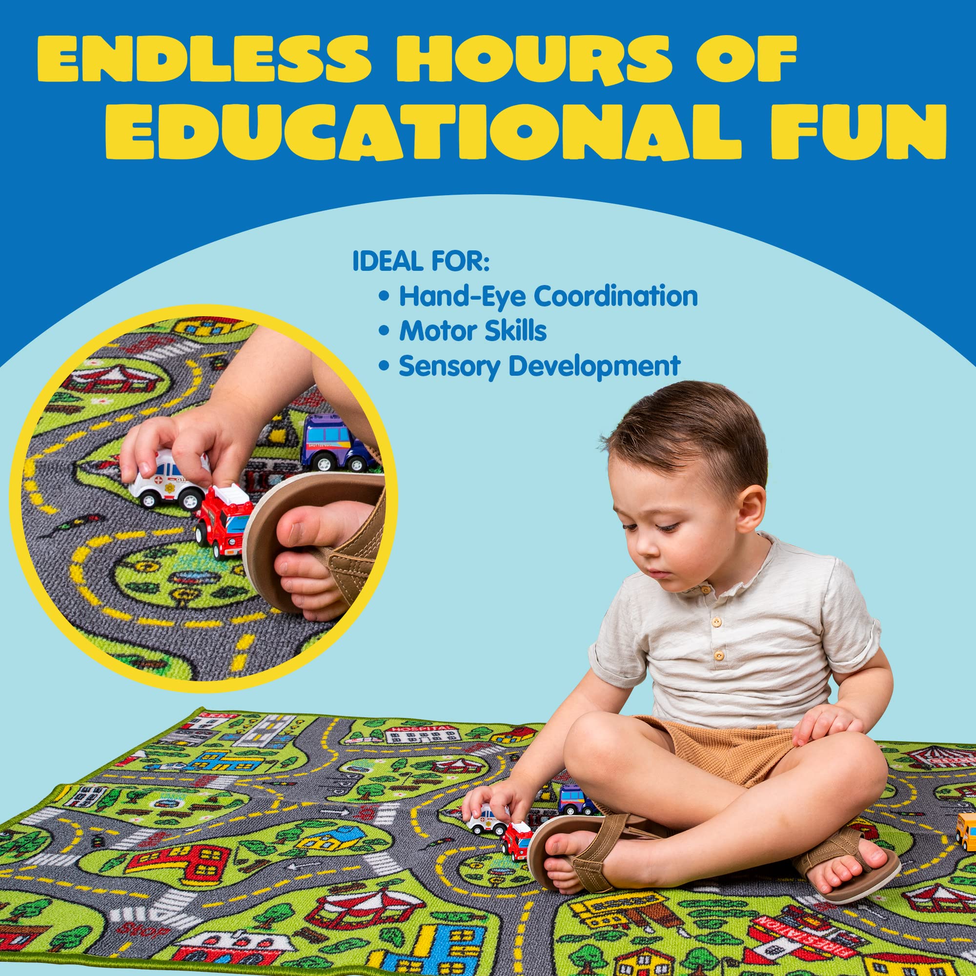 JOYIN playmat in living room with child playing to encourage imaginative play