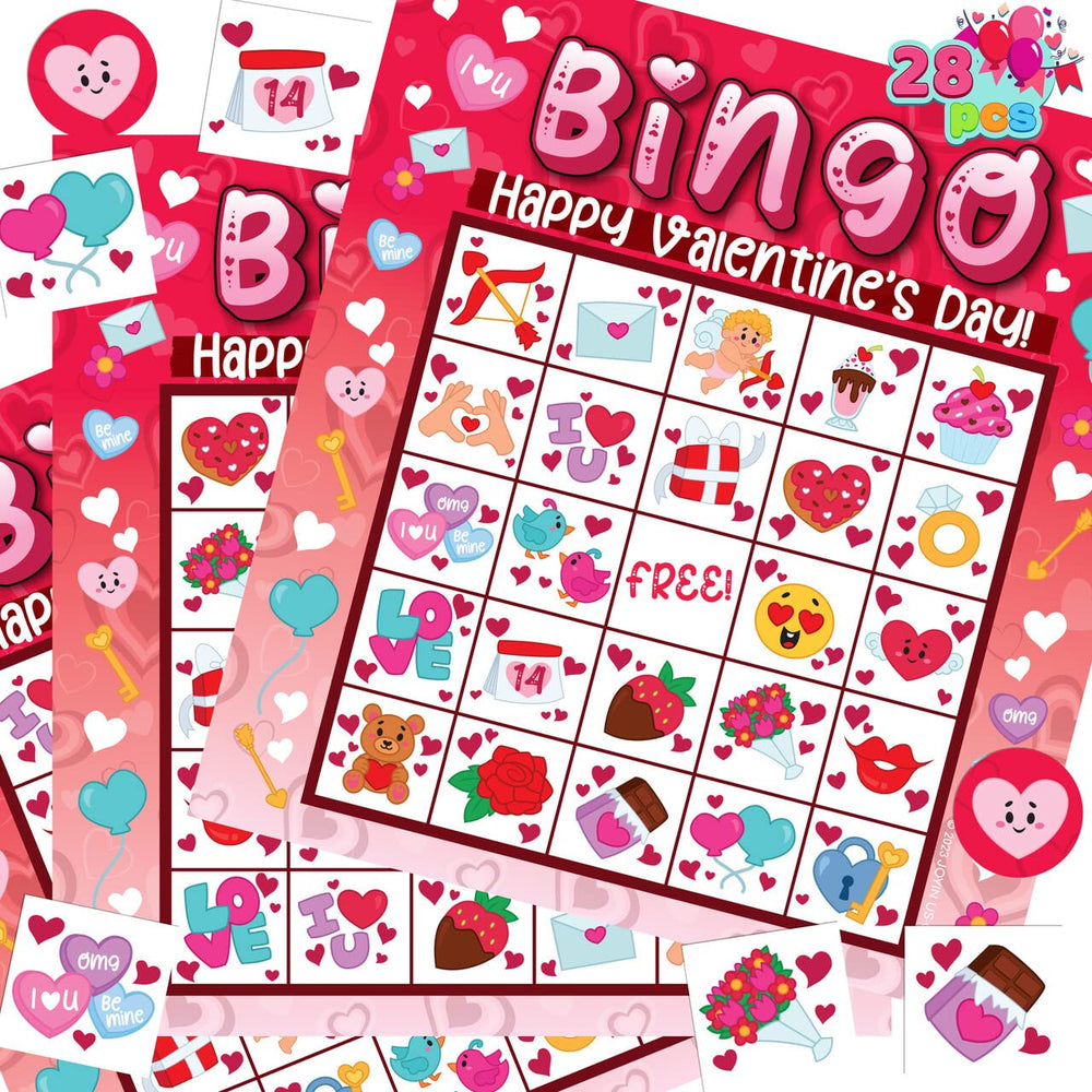 JOYIN front view of Valentine bingo pack showing complete set and benefit easy party setup