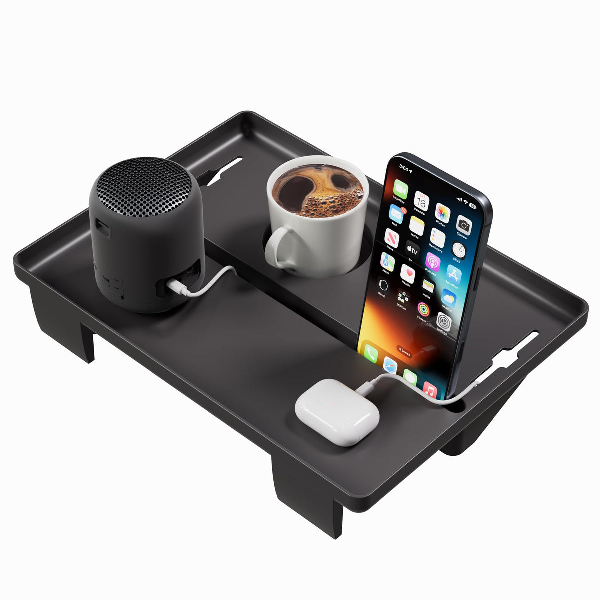 JOYMOOP front view of bedside shelf showing compact bedside storage benefit