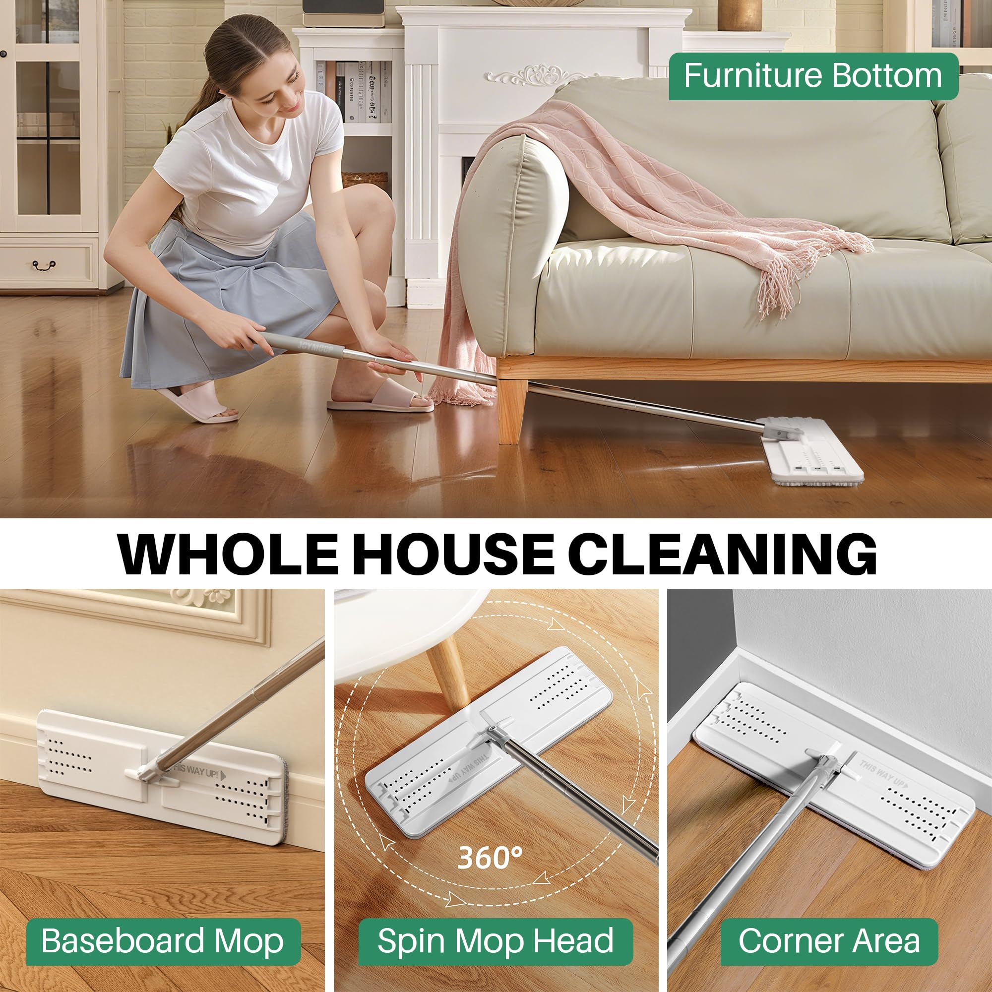 JOYMOOP mop head auto-rebounding while rinsing to reduce hand contact