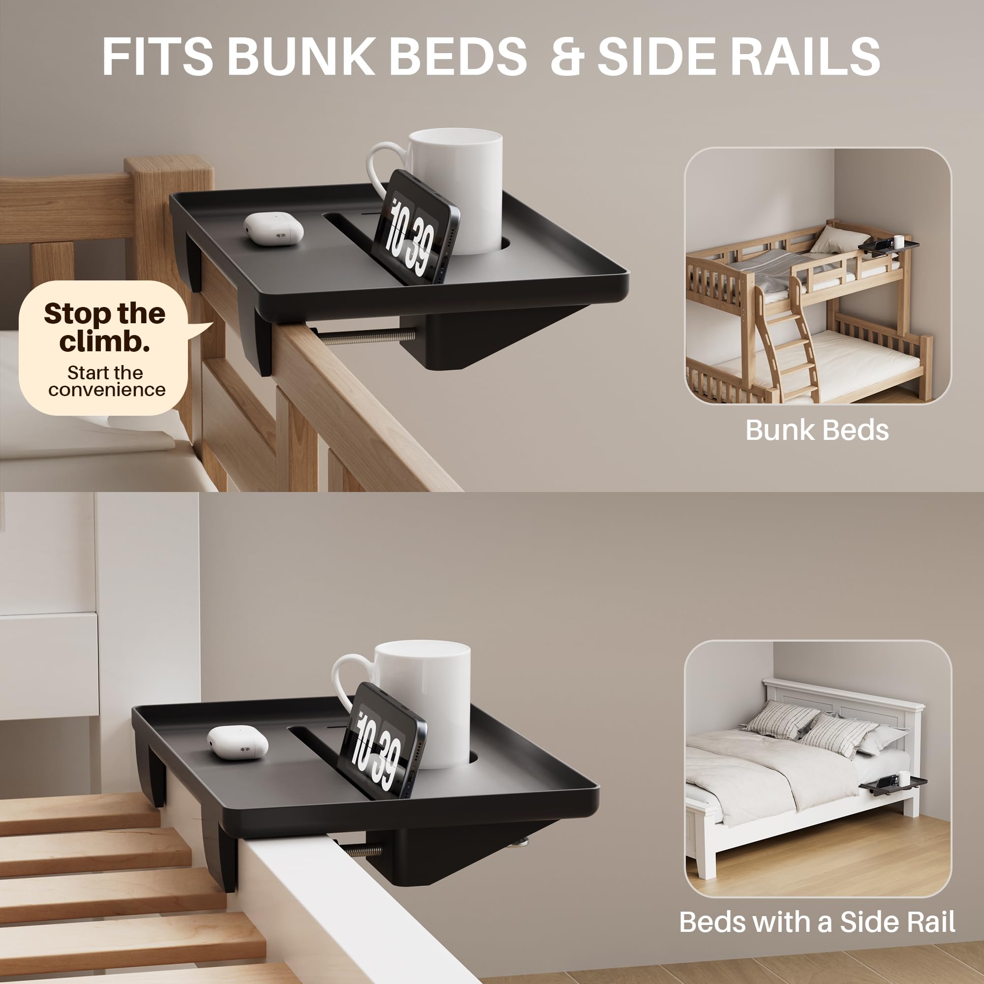 JOYMOOP mounted on a bunk bed in a dorm setting for space-saving convenience