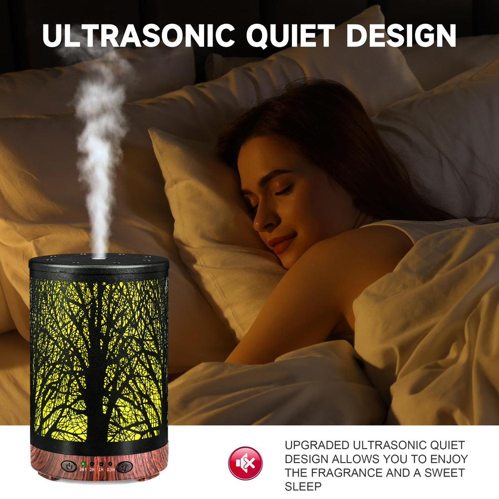 JOYOLO diffuser on nightstand producing mist and soft light for restful sleep benefit