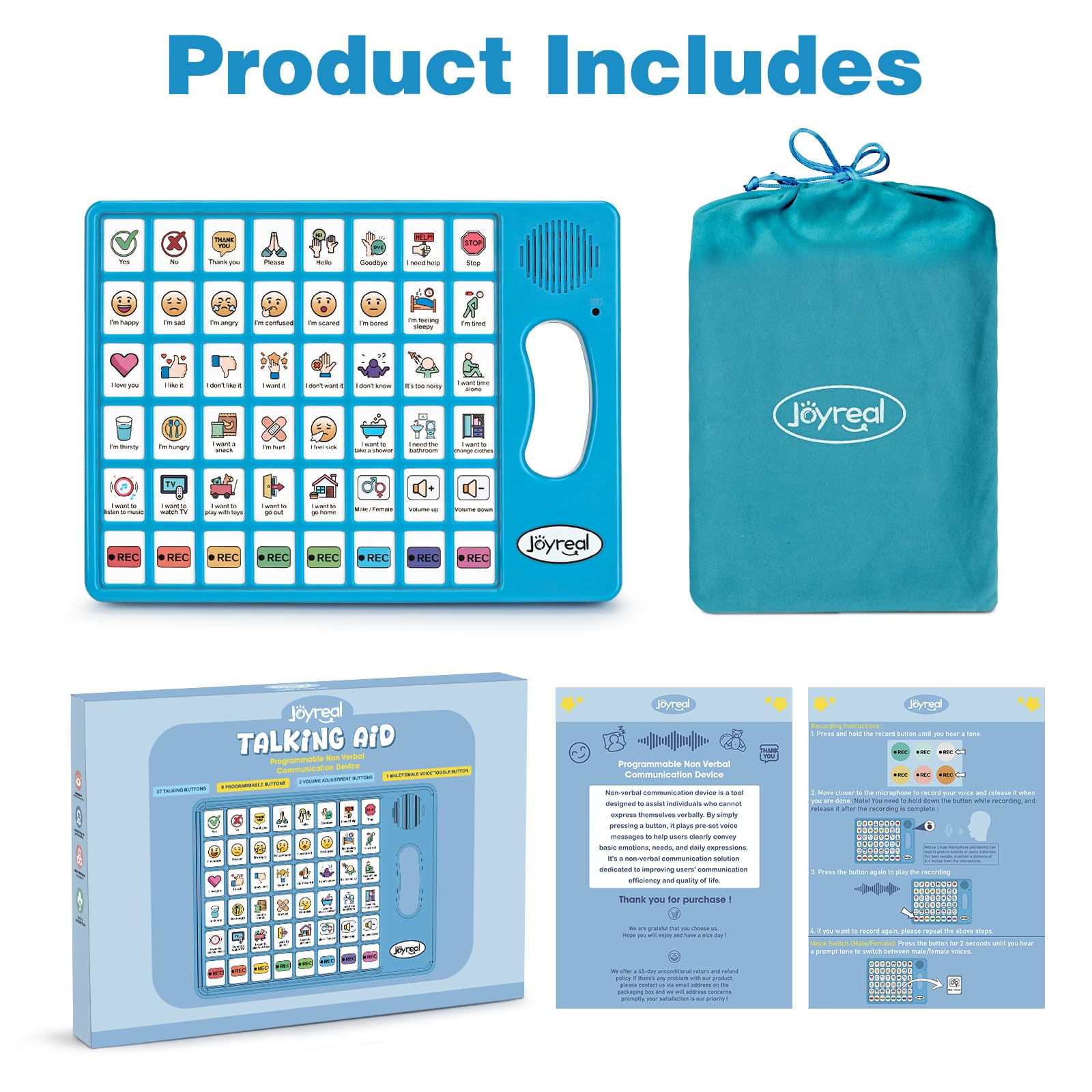 Joyreal with storage bag and AAA batteries illustrating travel-ready convenience