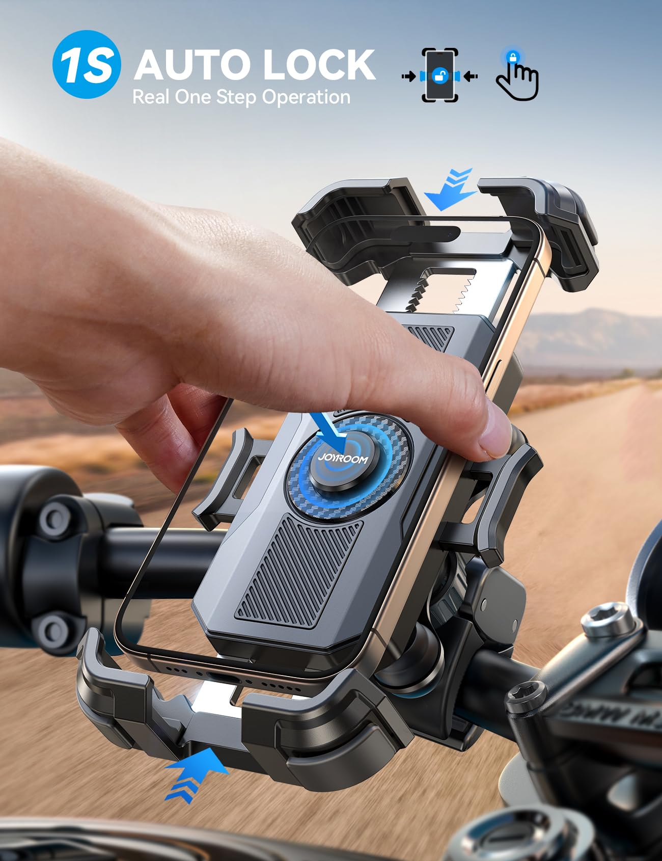 JOYROOM detailed view of dual vibration dampener, reduces road shake