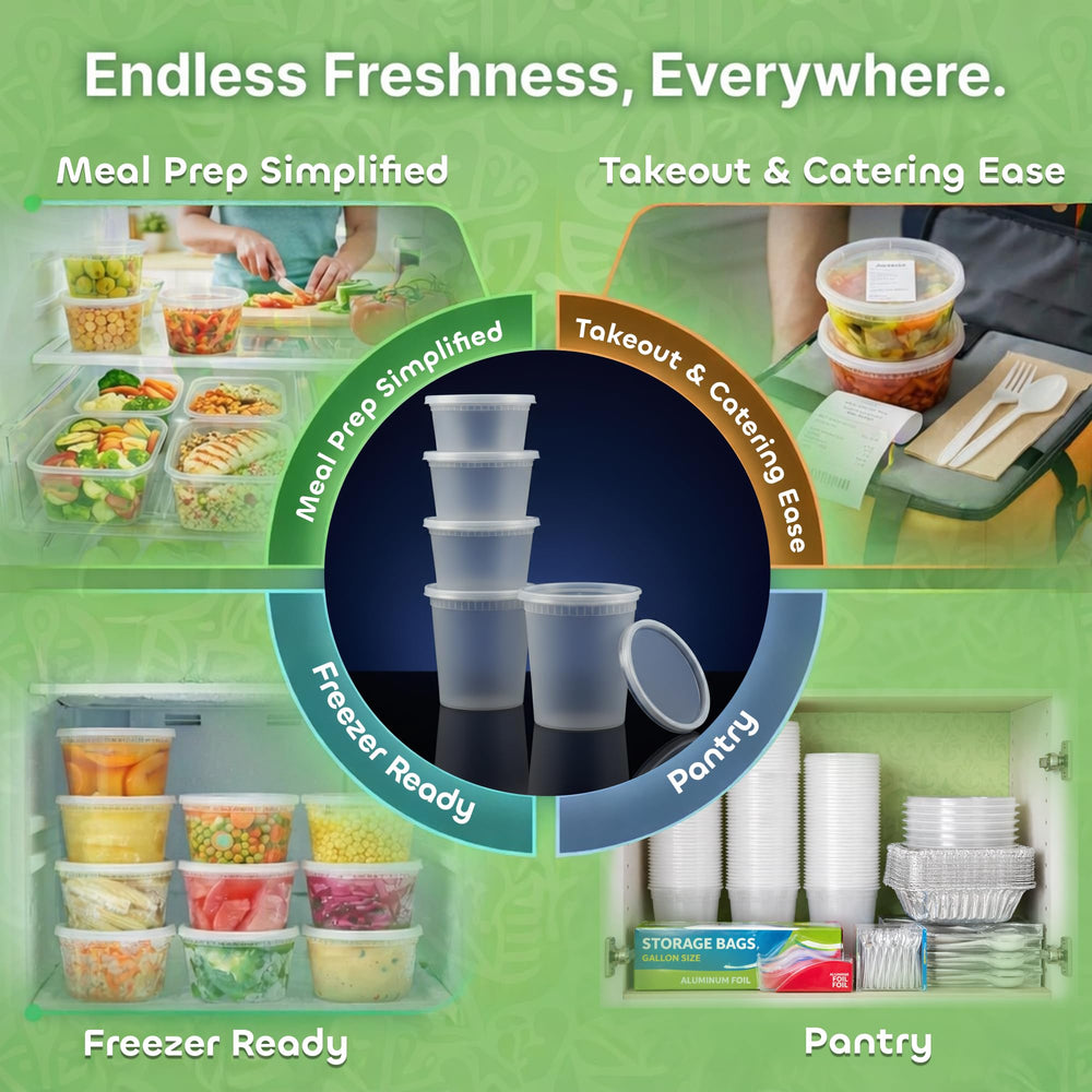 JoyServe 16oz containers with lids closed showing secure snap-on fit