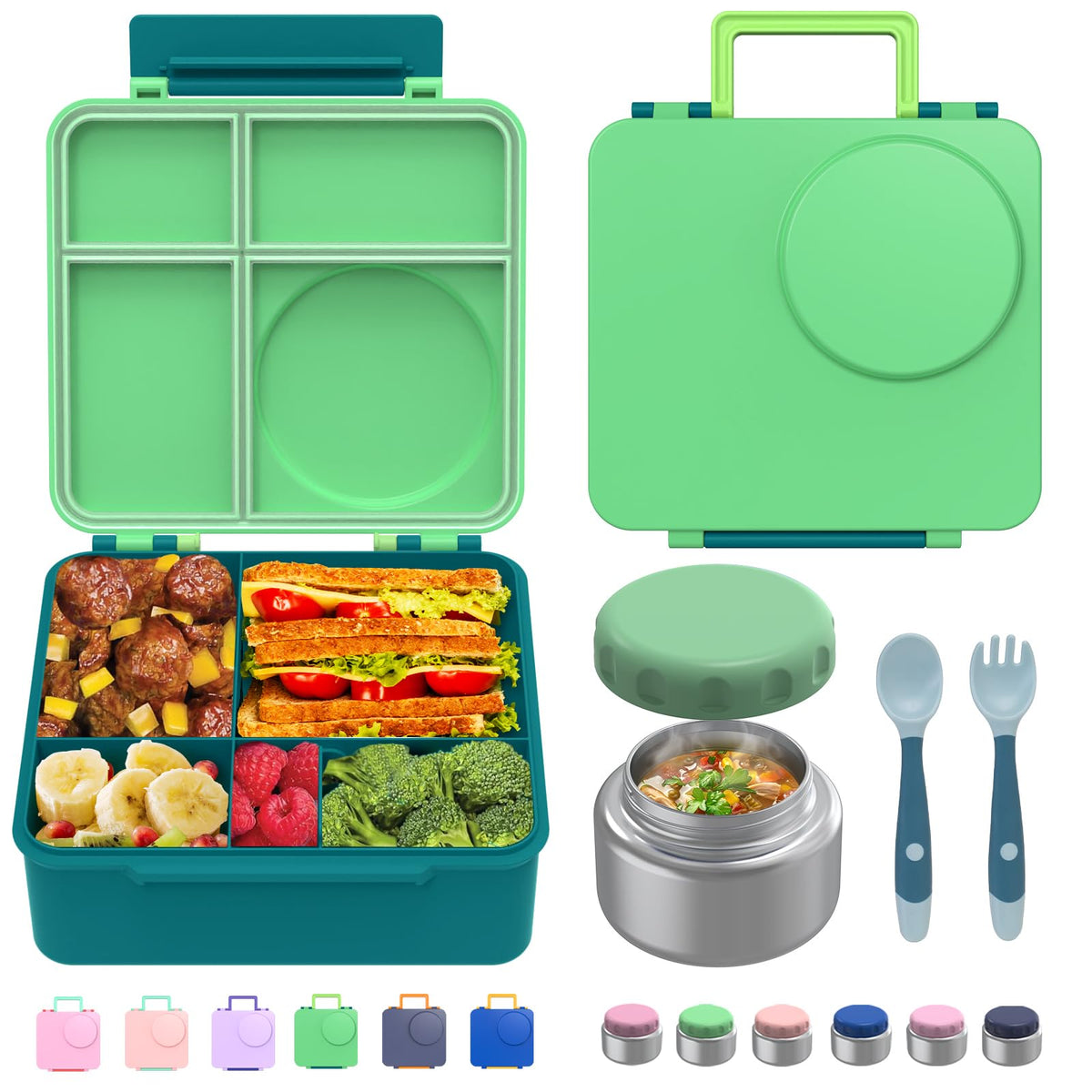 JoyYum front view of green bento box showing compact design and easy carry convenience