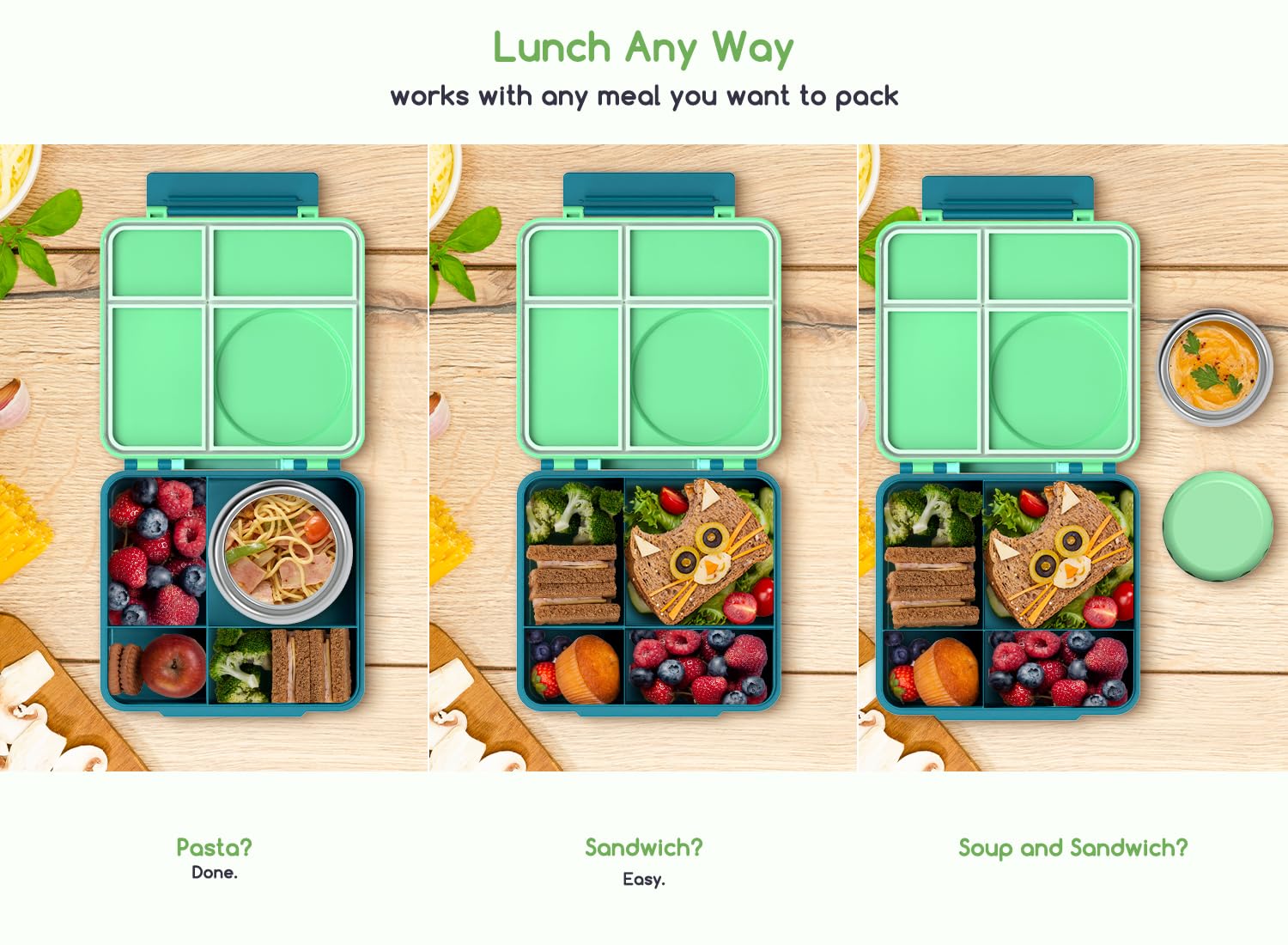 JoyYum bento box in backpack lifestyle shot showing portability for school and outings