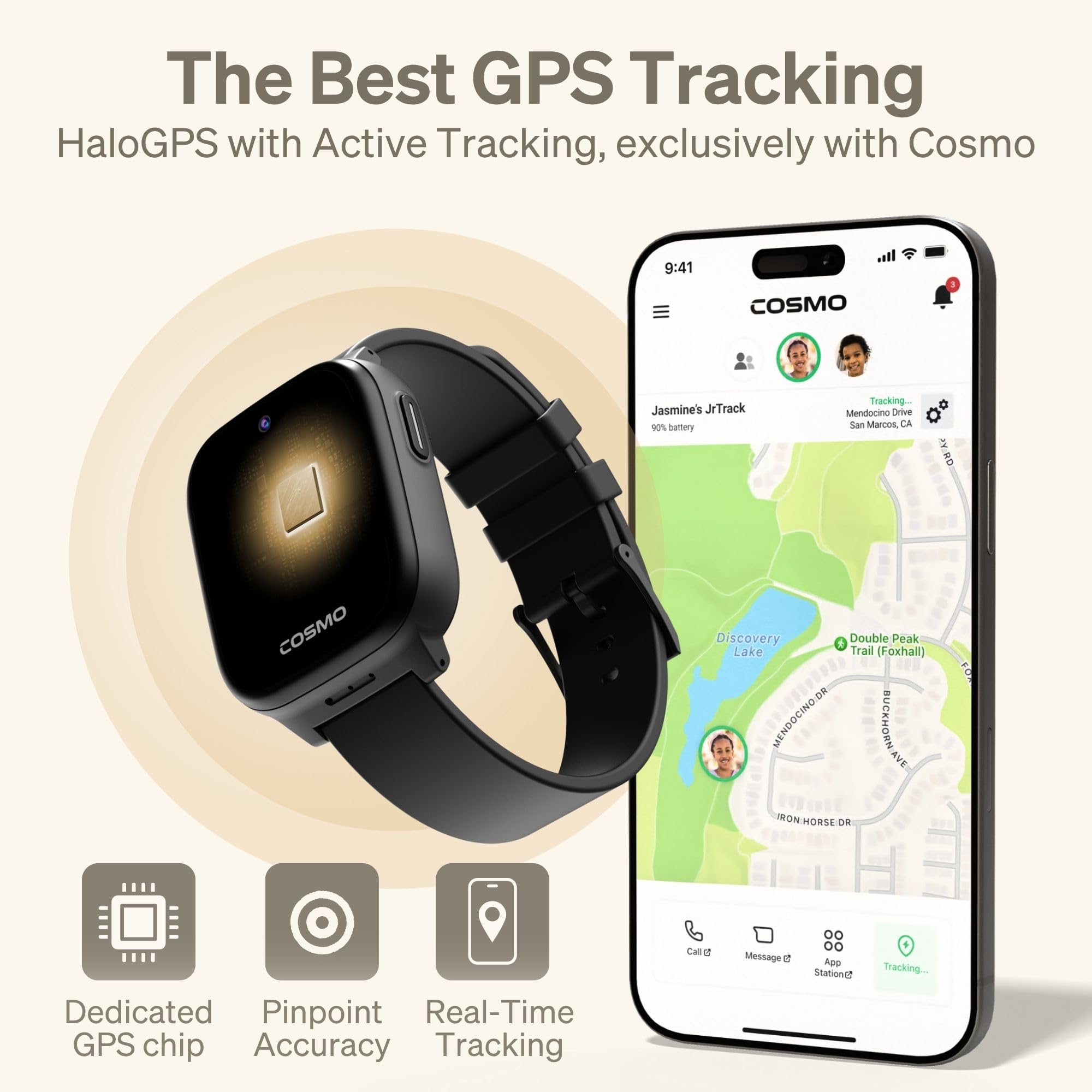 JrTrack worn by child in a park illustrating real-time tracking and safety
