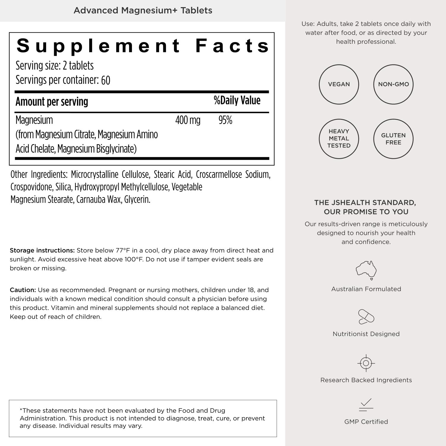 JSHealth quality seal indicating cGMP manufacturing and third-party testing