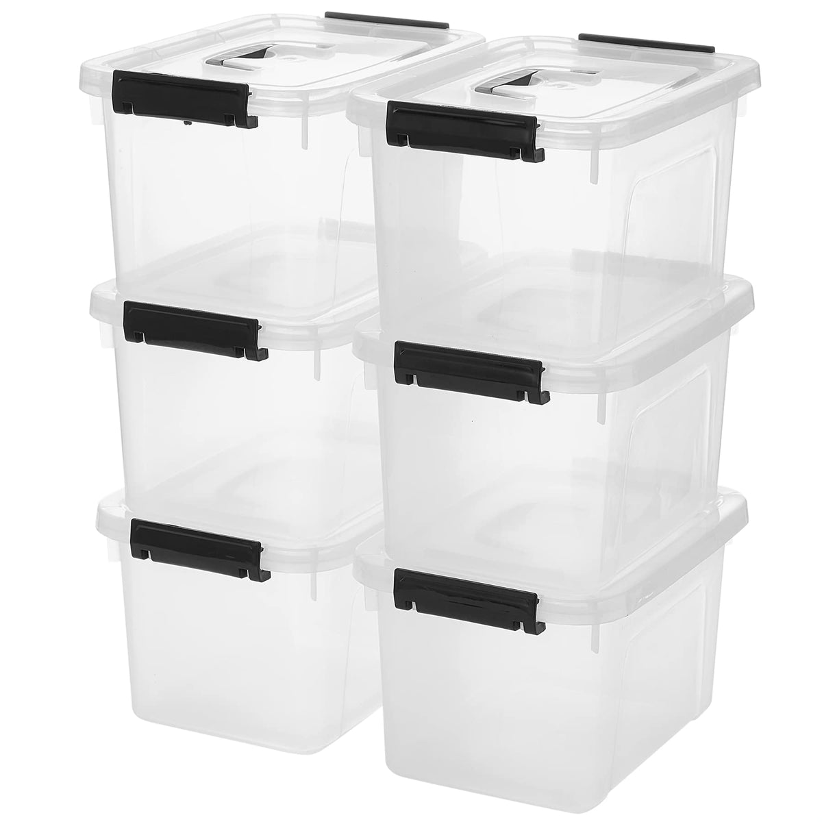 JUJIAJIA front view of six-pack clear bins showing lids and handles for easy identification