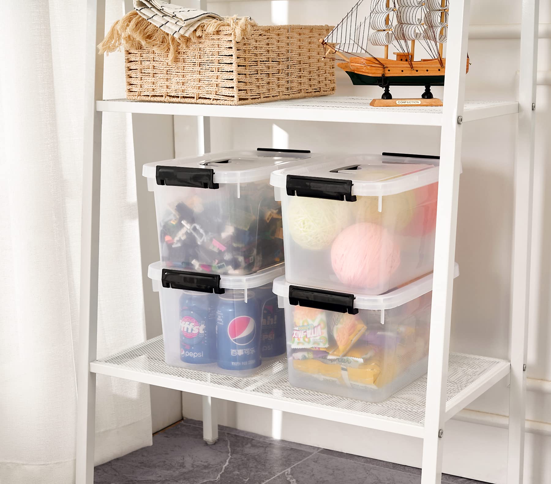 JUJIAJIA bin filled with craft supplies showing clear walls for instant visibility