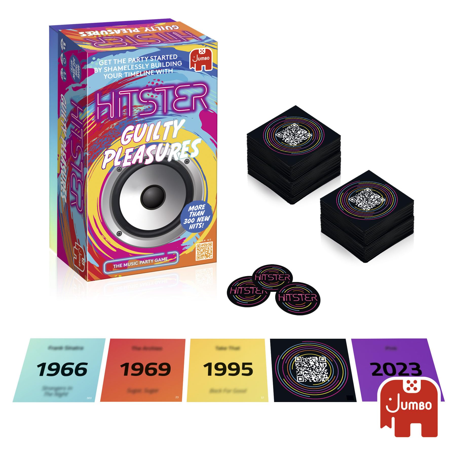 Jumbo Hitster card QR close-up showing scan-ready code for instant song playback