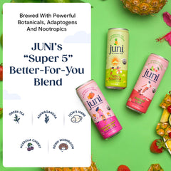 JUNI cherry lime can close-up showing vibrant color and focused refreshment