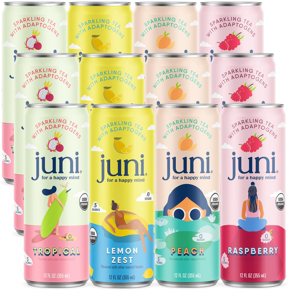Juni front packaging showing the 12-pack and brand benefits