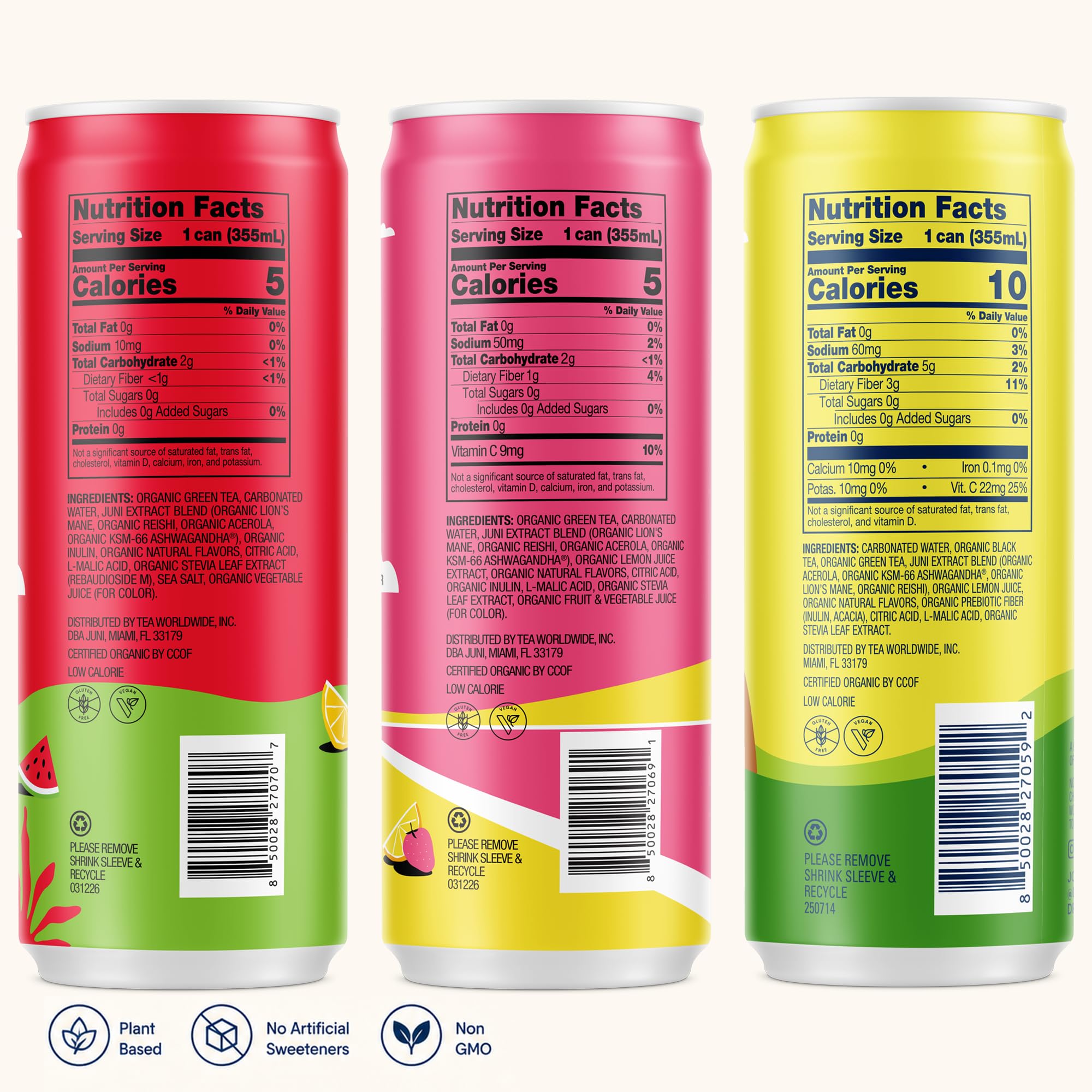 JUNI ingredients flatlay displays adaptogens and mushrooms for balanced support
