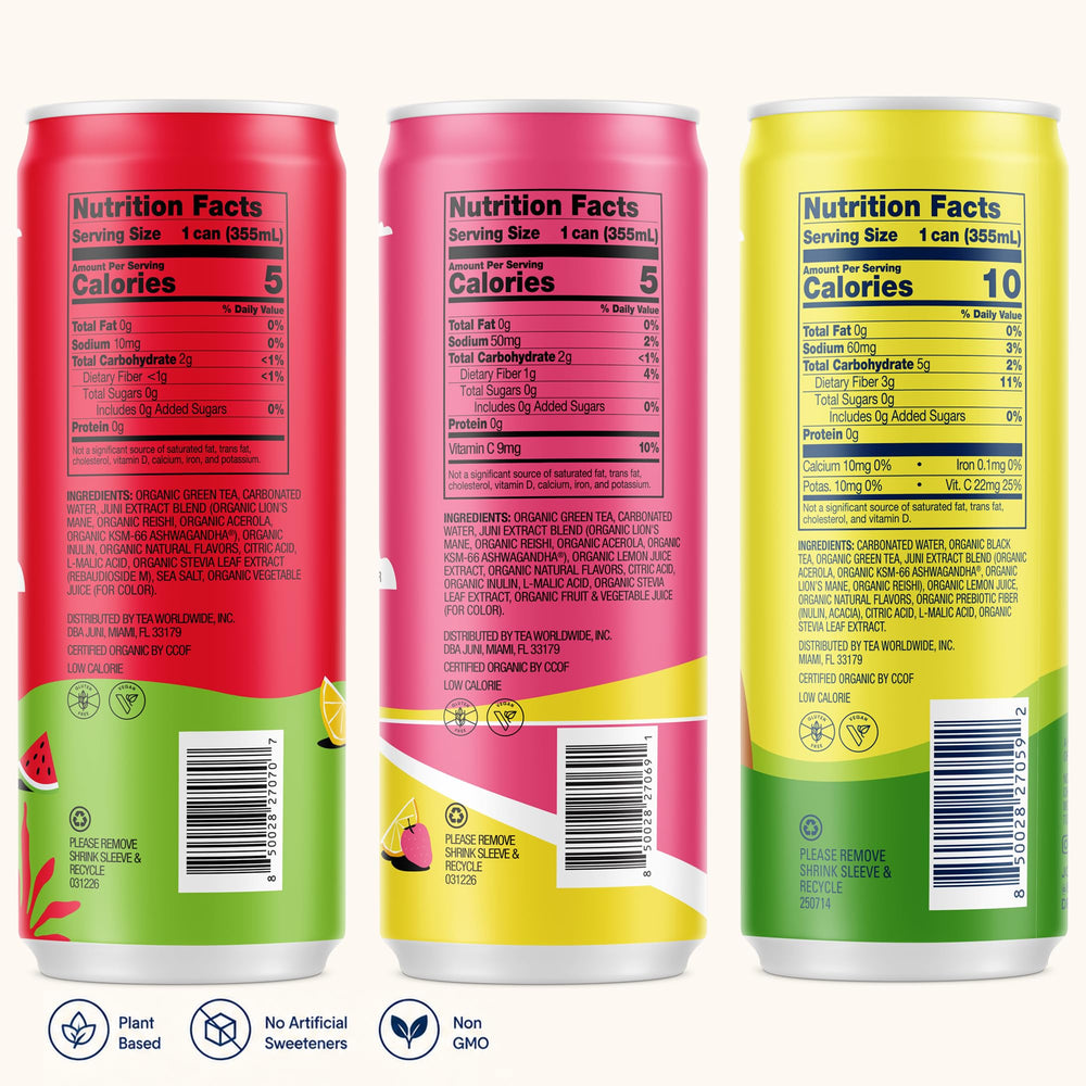 JUNI ingredients flatlay displays adaptogens and mushrooms for balanced support