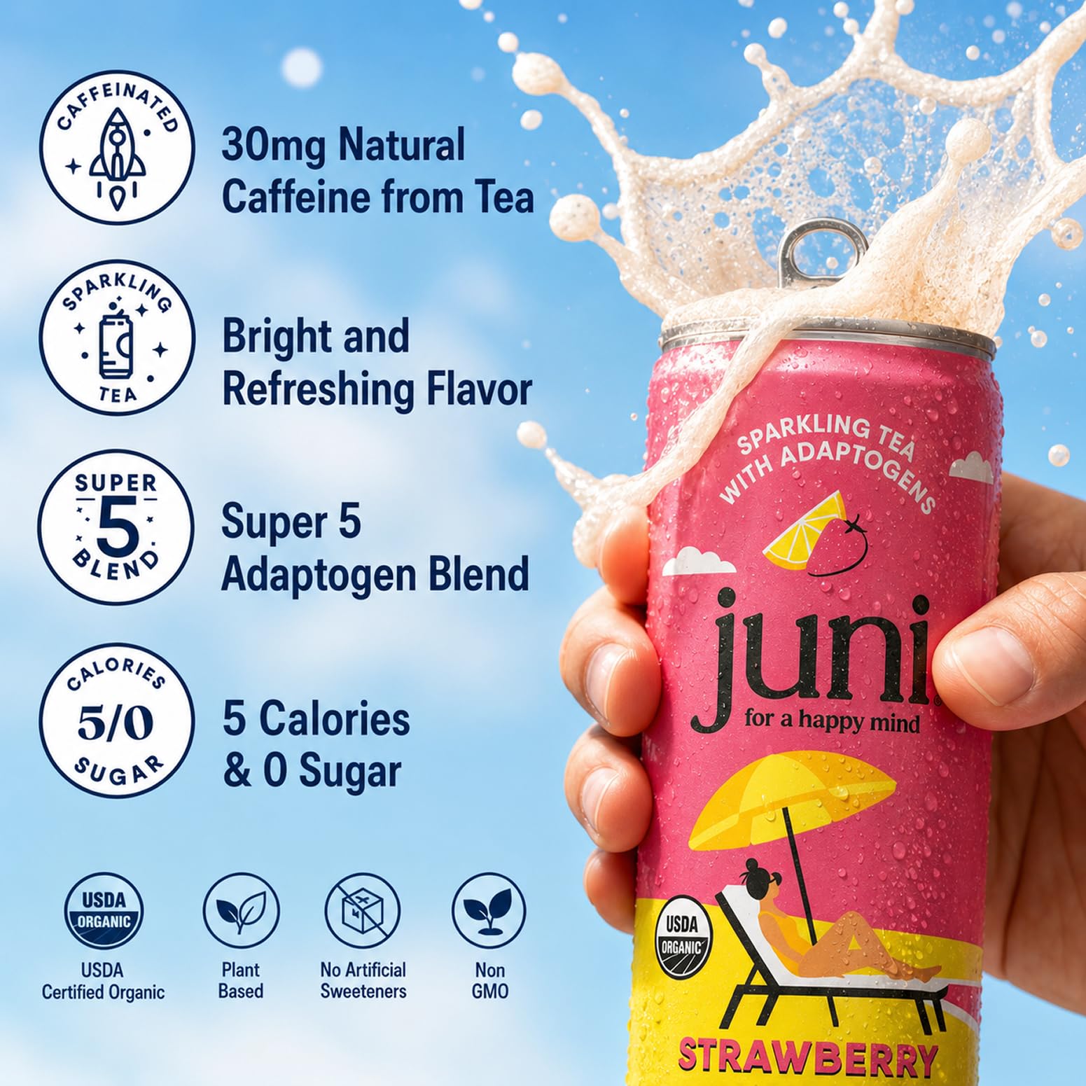 JUNI bubbly fizz top view captures sparkling texture and refreshing sensation