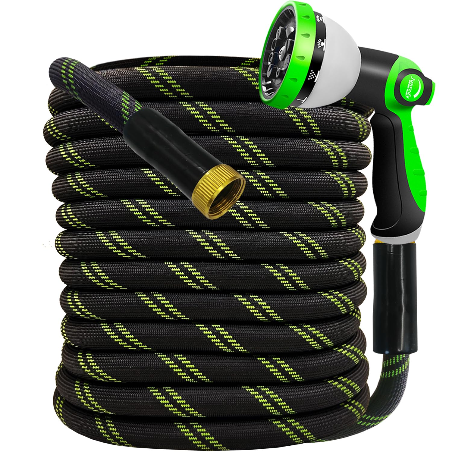 Junredy front view of 25ft hose showing compact packaging and durable build benefit