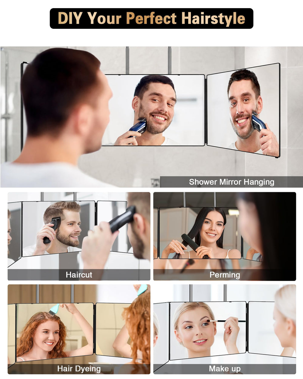 JUSRON mirror hanging over door for hands‑free barbering and adjustable height