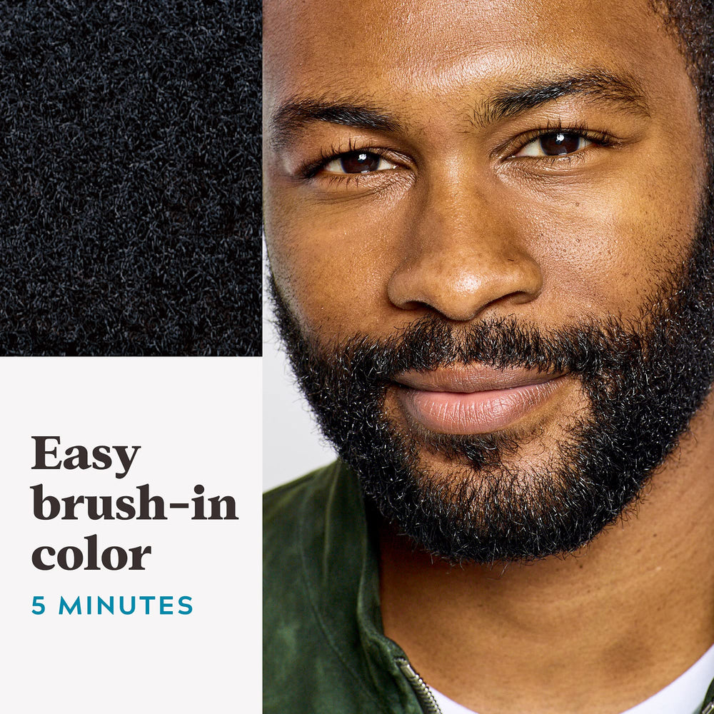 Just For Men before and after mustache photo showing fuller even-looking facial hair