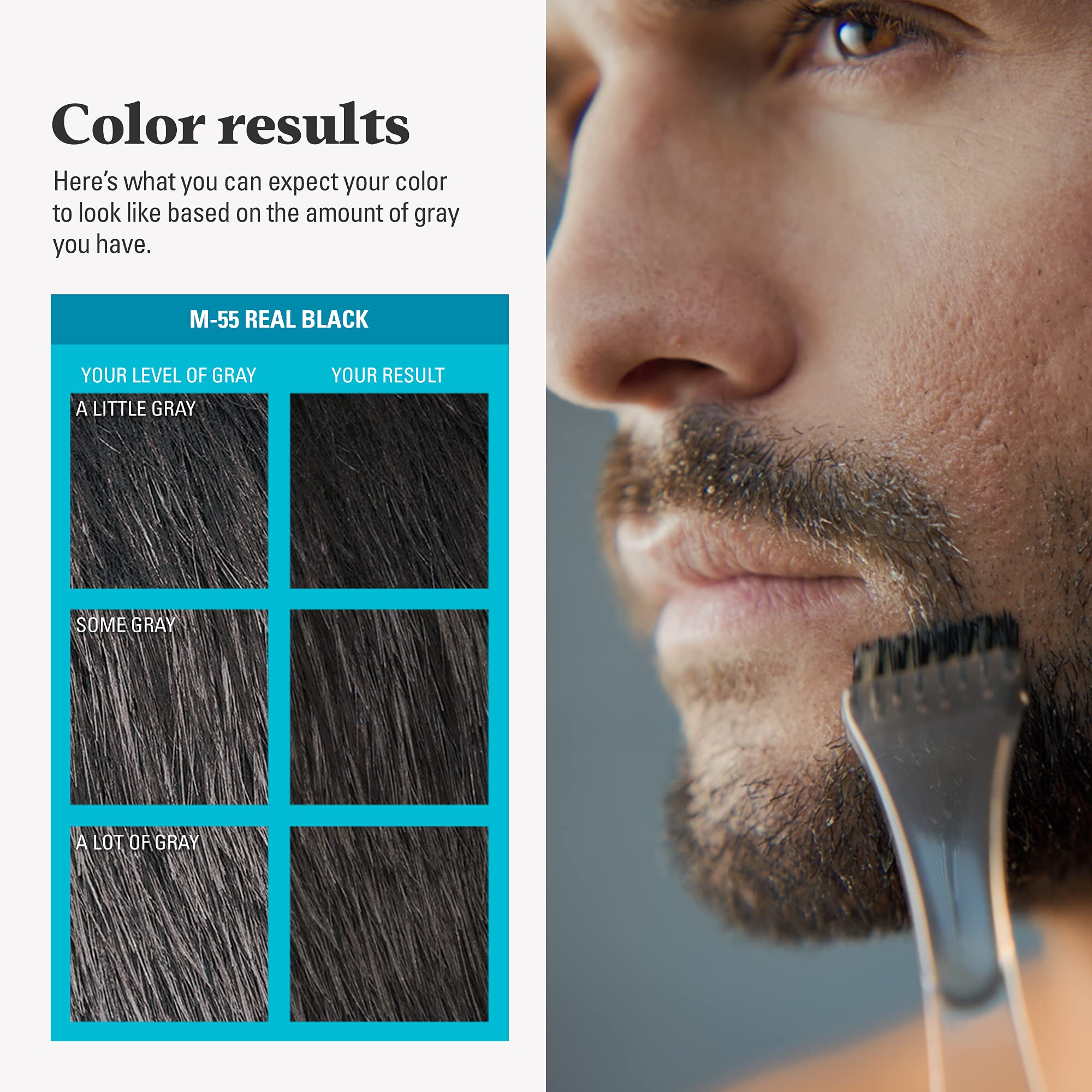 Just For Men lifestyle smiling man with full black beard, natural groomed appearance