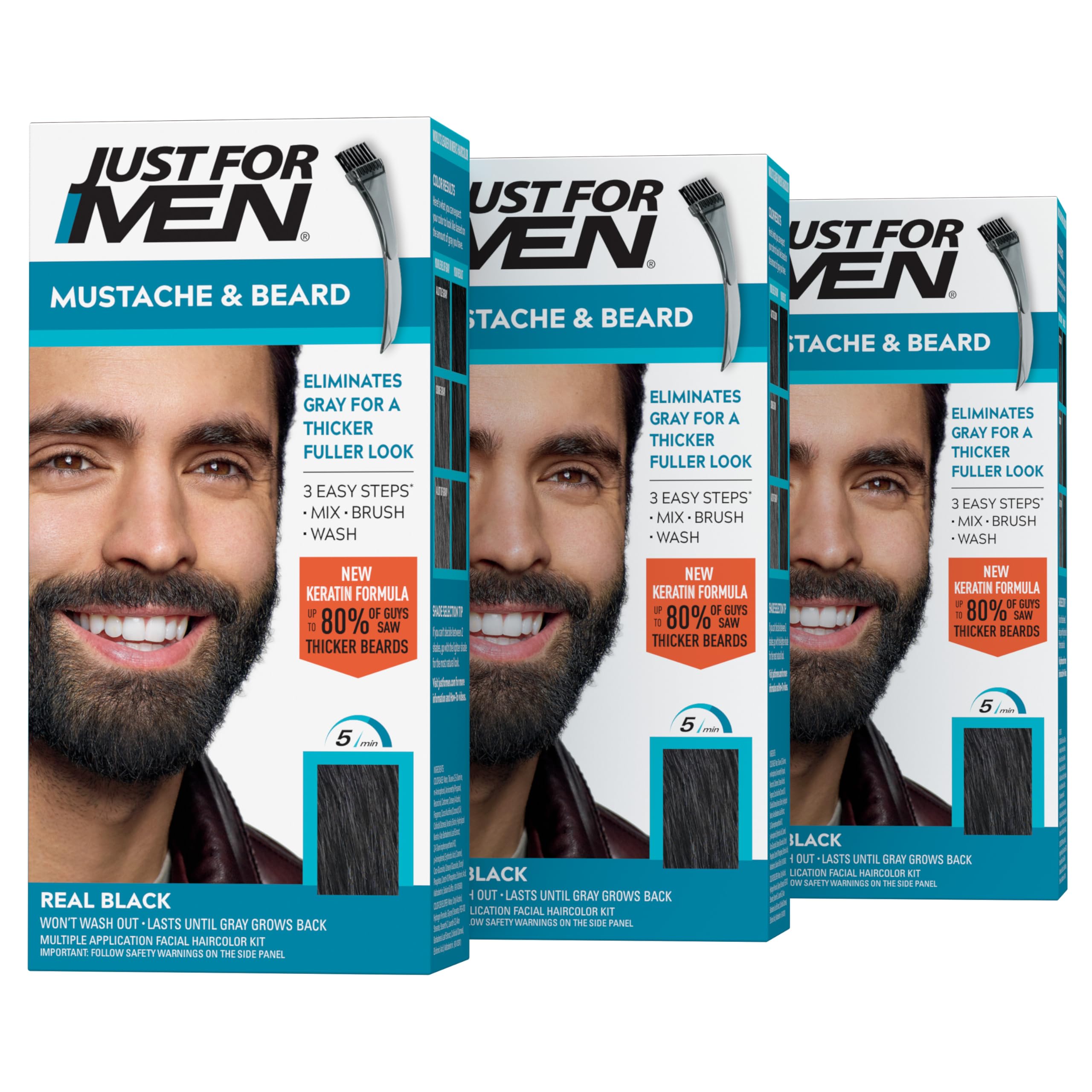 Just For Men front packaging showing three-box set and product name, clear buying view