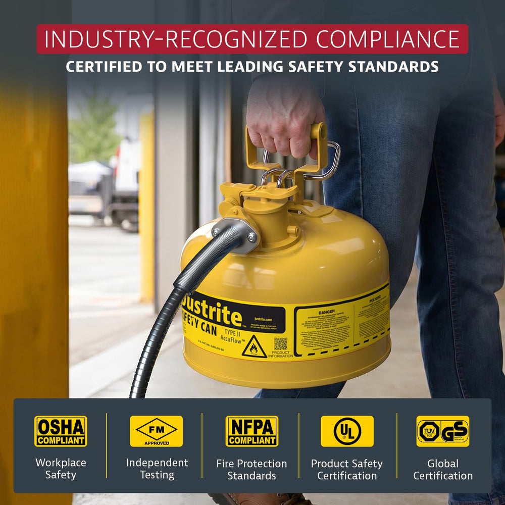 Justrite large warning label and ID zone illustrating clear content identification to reduce misuse