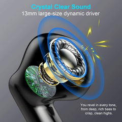 Jxrev ergonomic in‑ear fit side profile demonstrating secure comfortable wear for workouts