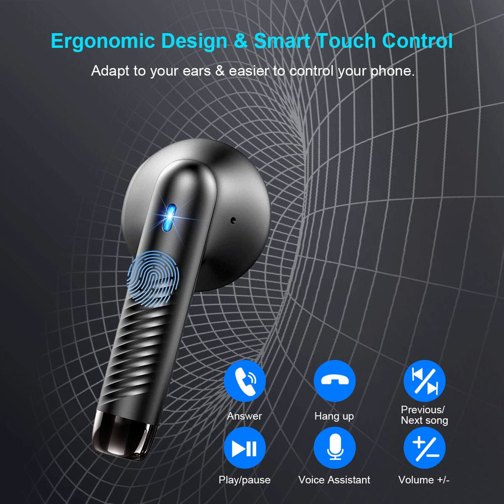 Jxrev hand tapping earbud touch controls showing easy media and call management