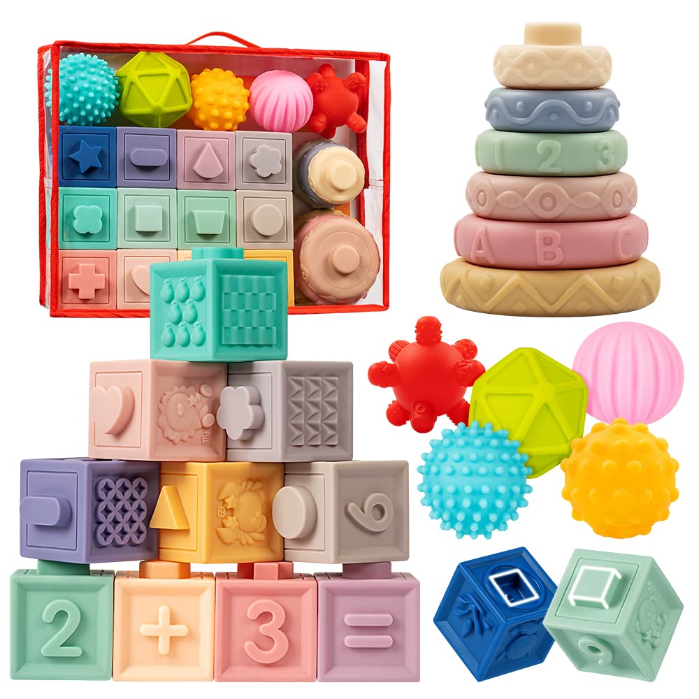Jyusmile front packaging of the 24-piece Montessori baby play set promoting daily learning