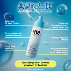 K18 AstroLift applied at roots demonstrating visible lift and fuller hair