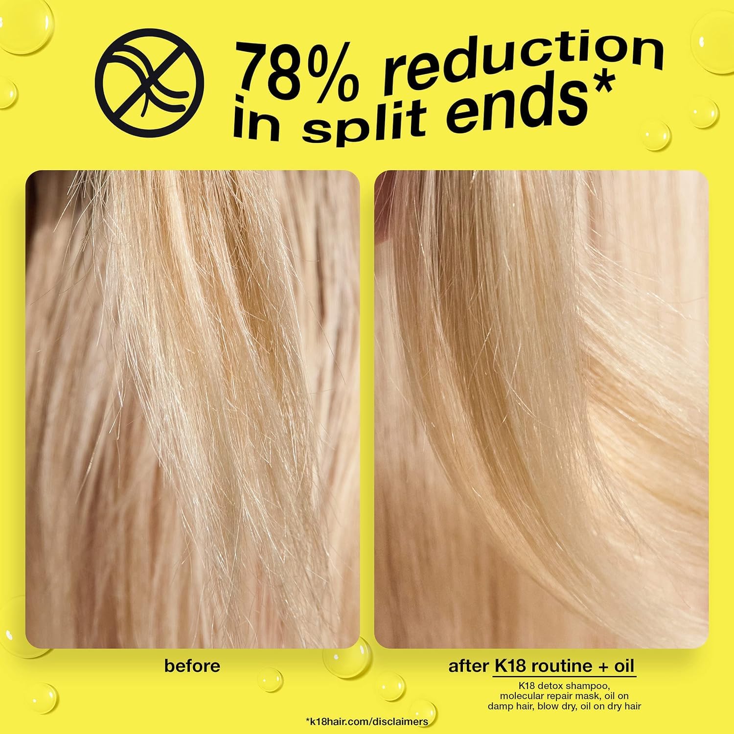 K18 medium shot on hair demonstrating visible shine and reduced frizz after use