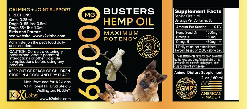 K2xLabs oil mixed into pet food showing easy daily administration