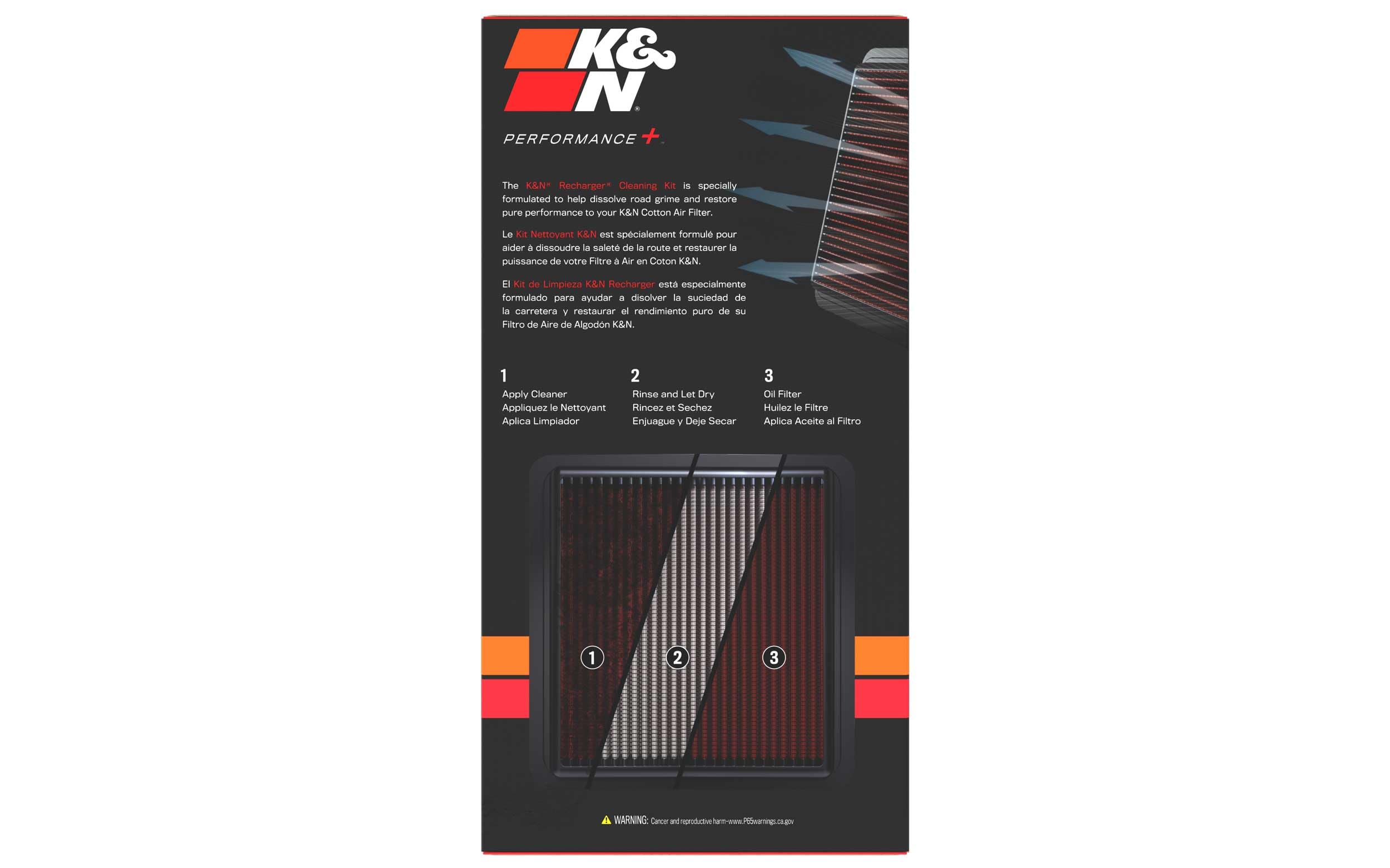 K&N cleaner and oil used on a filter during service to restore airflow
