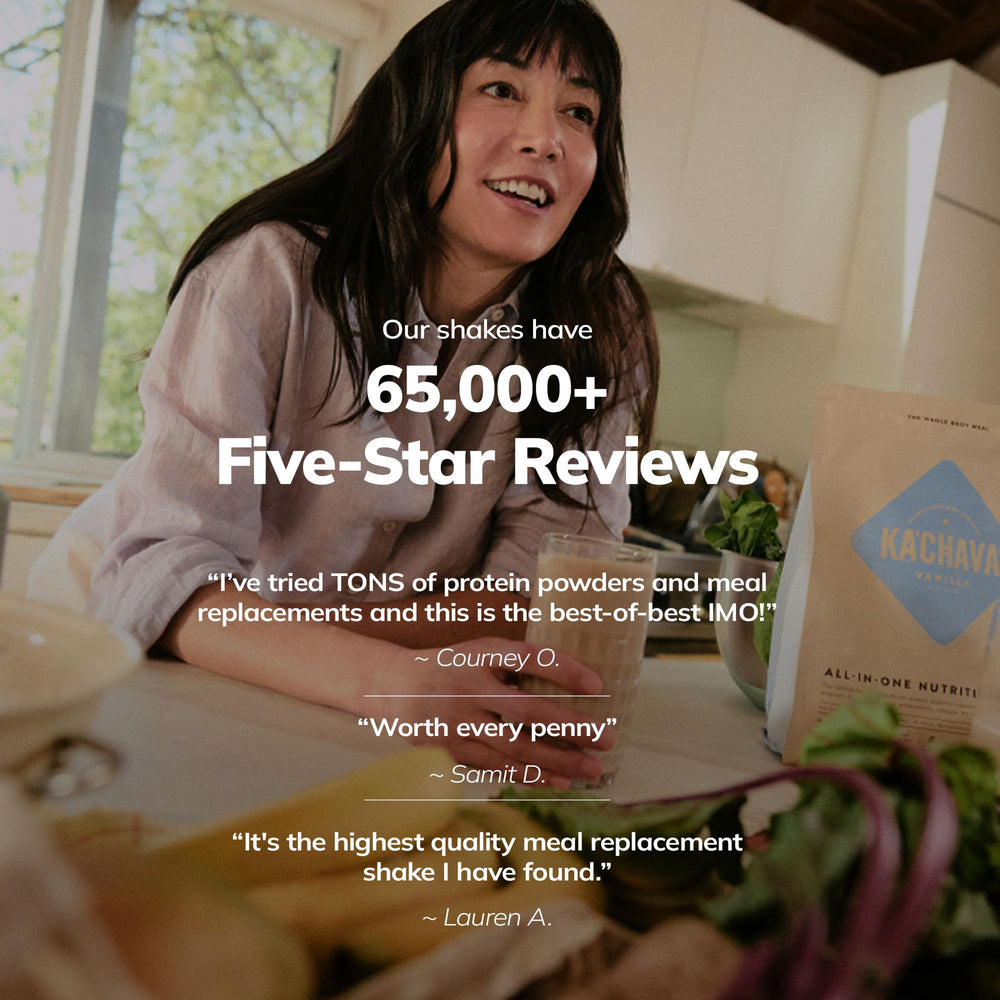 Ka'Chava shake on a breakfast table lifestyle scene showing morning convenience and energy benefit