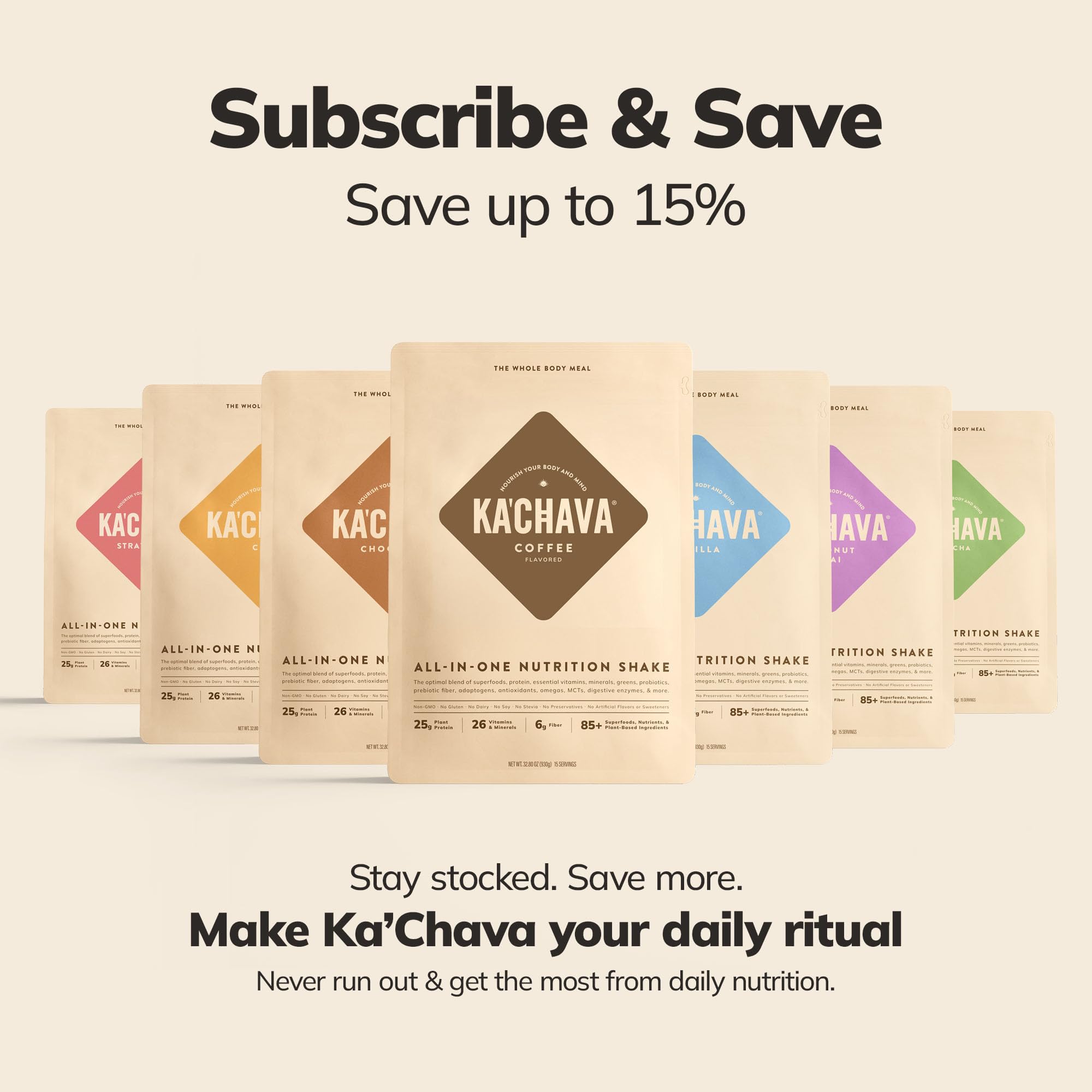 spread of whole-food ingredients used in Ka'Chava illustrating quality plant-based sources benefit