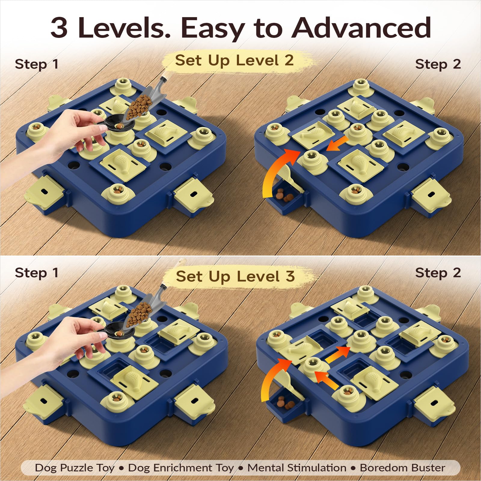 KADTC kibble being loaded into cups demonstrating slowed meal enrichment